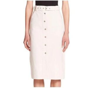 Rag & Bone Size 10 White Branson Belted Button Front Denim Midi Skirt - NWT